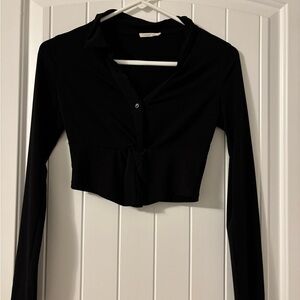 Timing Black Button Down Long Sleeve Top